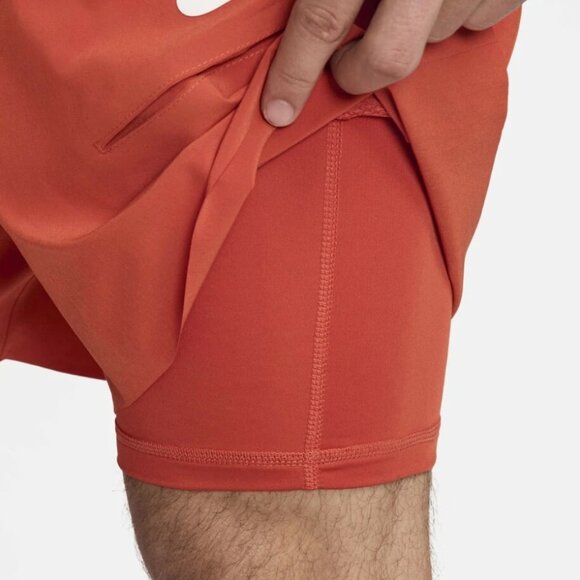 NikeCourt Slam Men's Dri-FIT Tennis Shorts 2-in-1 Rust Orange White Size XL - Picture 5 of 13